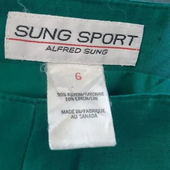 Vintage Alfred Sung Sport Green Midi Skirt - Picture 6 of 8